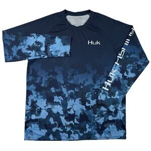 Huk Performance Mens Large Blue Long Sleeve Performance Fishing Shirt